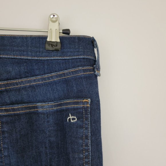 Rag & Bone 10" High Rise Skinny Ankle Raw Hem Jean in Mad River, Dark - Picture 7 of 13